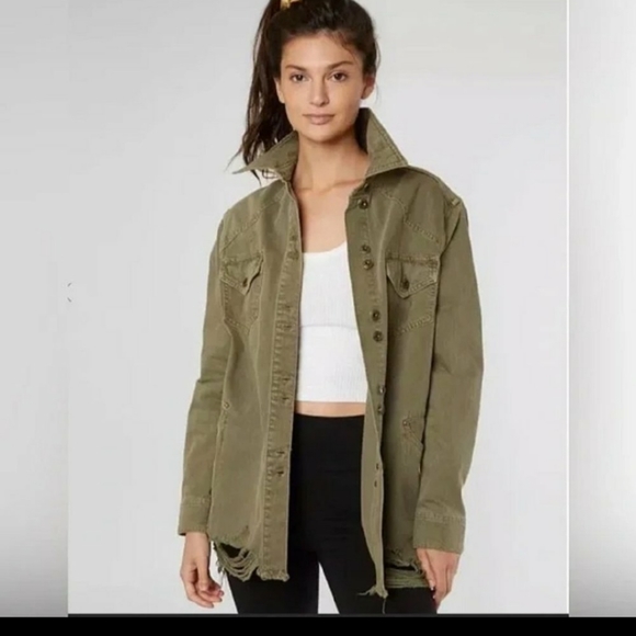 Free People Moonchild Distressed Green Jacket - Picture 12 of 13